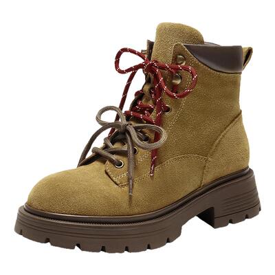 百丽靴子女厚底大黄工装马丁靴冬季新款休闲西部短靴E4W2DDD5