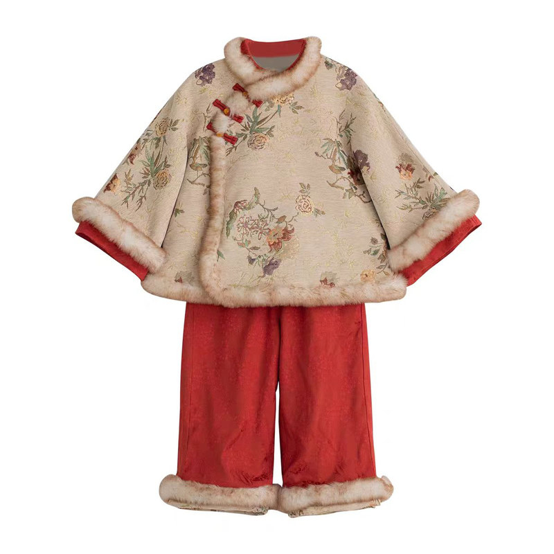 儿童汉服冬季加绒2025新款女童古风拜年服新中式国风唐装宝宝套装