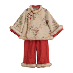 儿童汉服冬季加绒2025新款女童古风拜年服新中式国风唐装宝宝套装