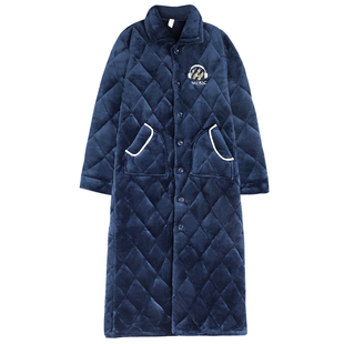 俞兆林珊瑚绒睡袍加裤子长款三层夹棉睡衣男款浴袍冬季加绒加厚款