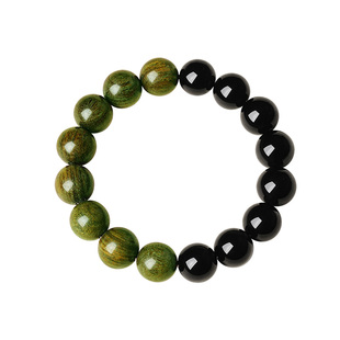 宫里上新绿檀木手串男款木质檀香天然黑曜石手链生日礼物送男朋友