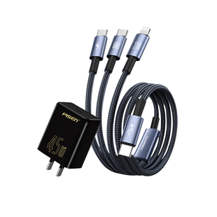 品胜三头数据线三合一充电器快充45W一套适用苹果17/16/15/14promax华为小米13三星荣耀vivo一拖三充电线带头