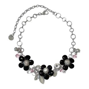 花筏NOTJUSTHIM《香子兰》黑色天然石花朵项链粉色水晶原创时髦