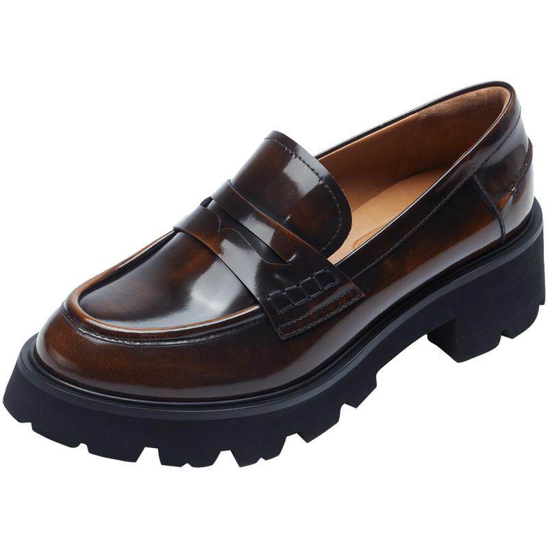 莱尔斯丹莱福家族春夏新款真皮英伦复古粗跟情侣乐福单鞋女45301