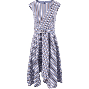 艾诺丝雅诗夏不规则下摆条纹纯棉气质收腰显瘦连衣裙90429011