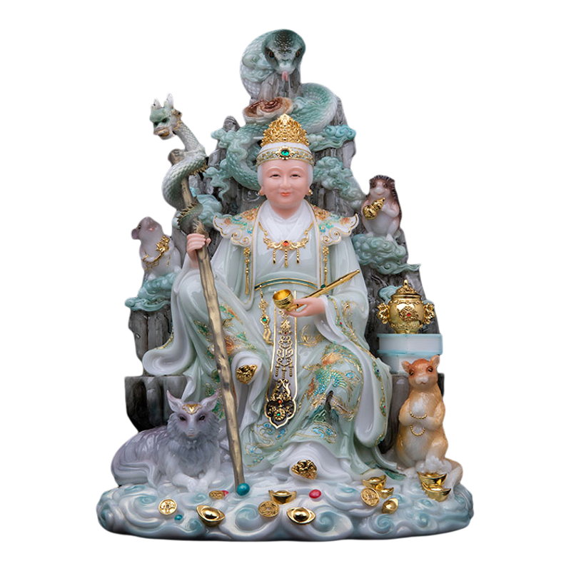 坐山黑老太神像铁刹山黑妈妈像供奉汉白玉黑奶奶真身东北仙家摆件