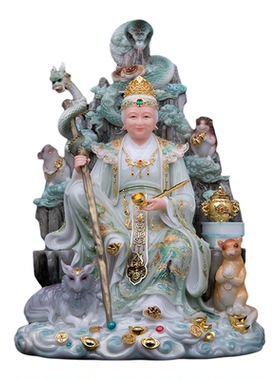 坐山黑老太神像铁刹山黑妈妈像供奉汉白玉黑奶奶真身东北仙家摆件