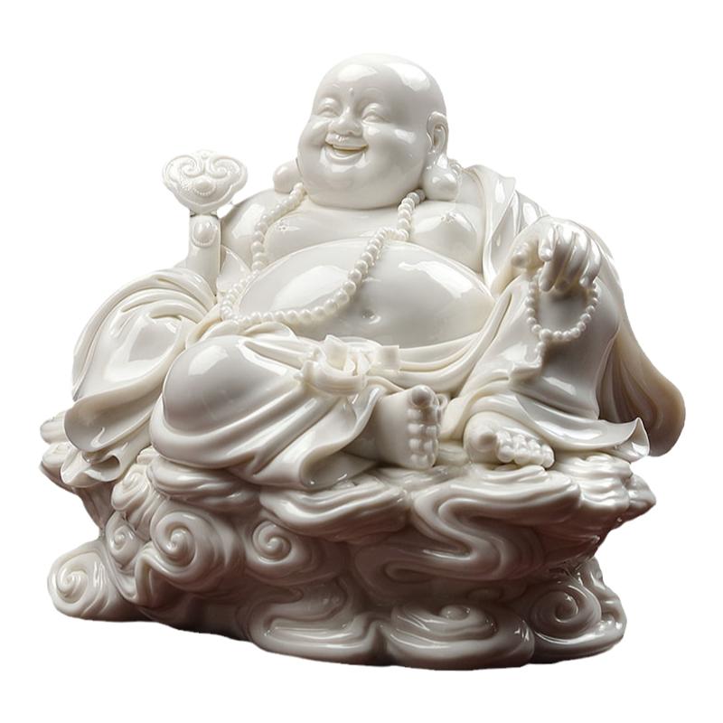 《祥云笑佛》中国白瓷弥勒佛雕塑艺术工艺品中式家居客厅招财摆件
