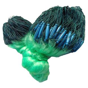 绳坠三层沉网200米进口绿丝粘网丝网柔丝鱼网粘网渔网绳坠水库网