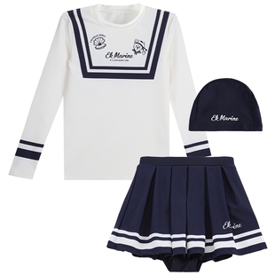【UPF50+】eland kids衣恋童装女童分体泳衣套装长袖百褶裙防晒