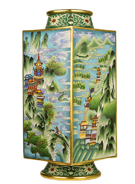北京景泰蓝四方瓶铜珐琅客厅摆件