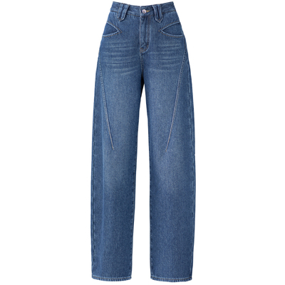 冬季加绒宽松阔腿直筒牛仔弯刀裤