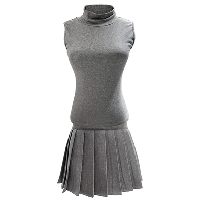 【美少女jk】胸腰腿绝了 半高领针织上衣 迷你百褶短裙韩系学院风