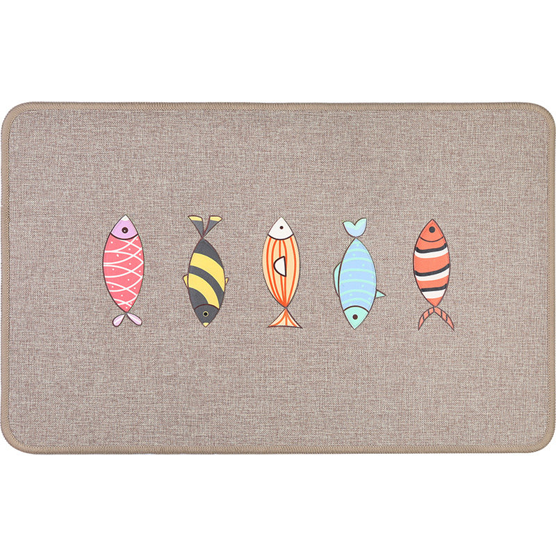亚麻刺绣图入户门口厨房地垫简约