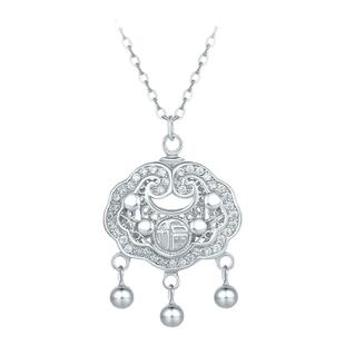 周六福项链女如意平安锁链坠S925银小众节日礼物送女友