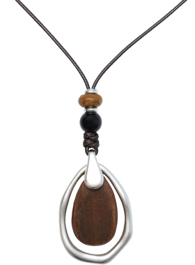 方糖家复古木质几何吊坠毛衣链