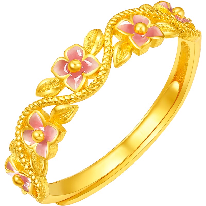 周六福黄金计价5G足金戒指温柔浪漫花间絮语女戒田园系列节日礼物