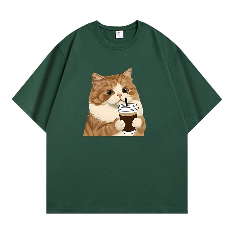 猫咪夏季新款短袖T恤男女款可爱猫猫创意卡通情侣装百搭定制衣服