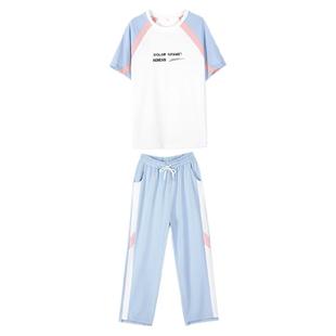 初中生运动套装七分裤T恤短袖班服2026夏季两件套少女高中生韩版