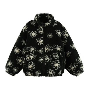 砚台家男童加绒拉链毛毛外套2025新款男宝宝冬装儿童黑色棉衣加厚