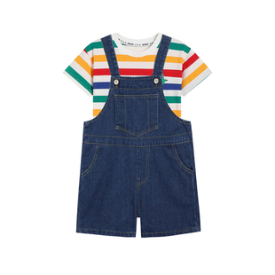 儿童演出服牛仔背带裤彩虹条纹毕业运动会六一舞蹈服表演幼儿园服