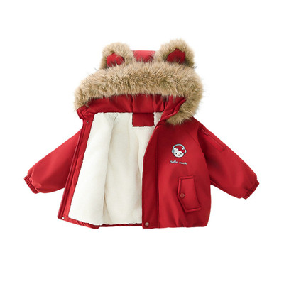 女童kt猫大毛领棉服冬季加厚保暖