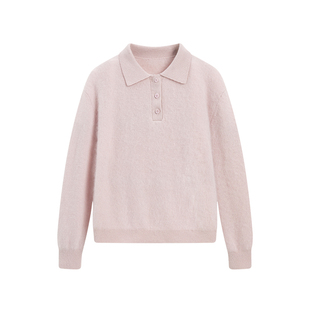 KBNE山羊绒翻领白色毛衣女装2025冬季新款宽松显瘦POLO领毛衫上衣