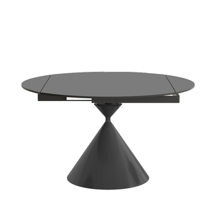 伸缩岩板折叠餐桌方变圆现代简约小户型华尔兹黑色多功能旋转餐桌