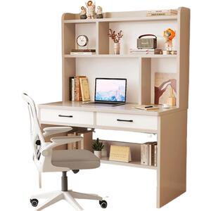 实木书桌书架一体学生写字桌小型卧室家用学习桌台式电脑桌椅套装