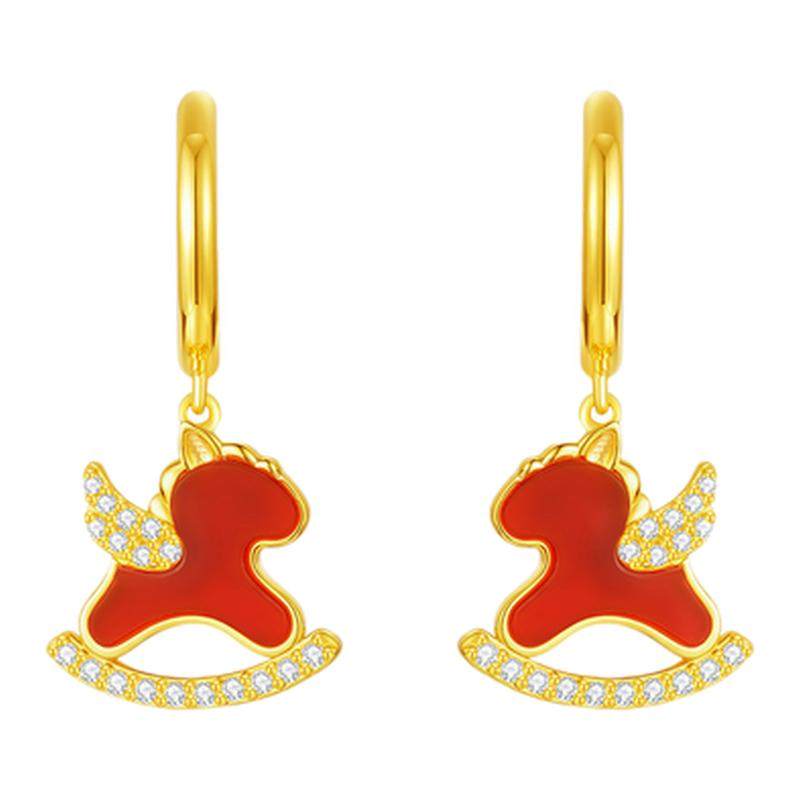 周大生红运小马耳环925纯银轻奢高级感耳钉生日礼物送女友