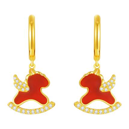 周大生红运小马耳环925纯银轻
