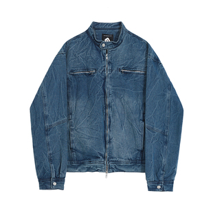 MRCYC痞帅短款牛仔外套男士秋季宽松立领夹克韩系潮流设计感上衣