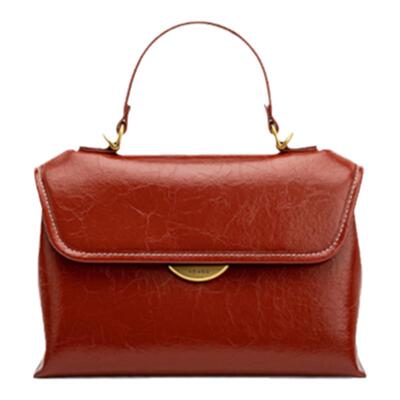 红谷牛皮单肩手提包复古高级感