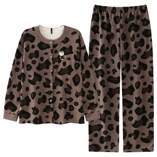 猫人德绒睡衣女款秋冬季hellokitty豹纹可外穿绝美磨毛长袖家居服