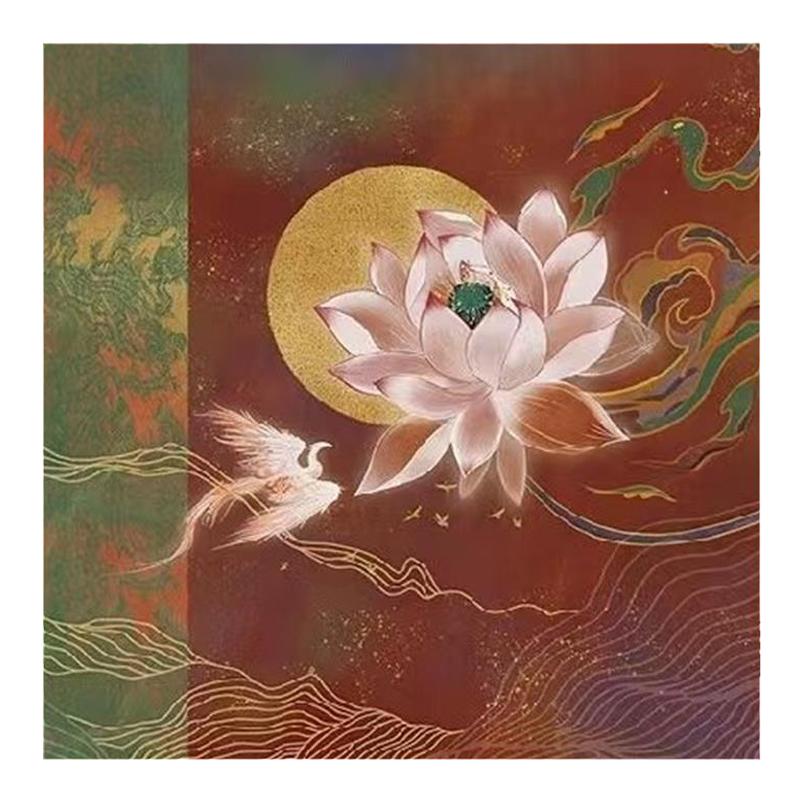 古典中式荷花背景墙壁纸复古禅意书房莲花壁布瑜伽直播间墙纸壁画
