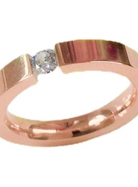 银色单钻锆石钛钢戒指女小众设计素圈戒指女轻奢高级感尾戒食指环