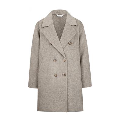 【反季清仓】sdeer圣迪奥女装西装领双排扣长款毛呢大衣S224Z2509