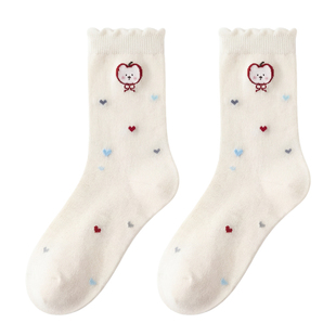 可爱袜子女款纯棉白色中筒袜卡通植绒秋冬款ins潮日系学院风长袜