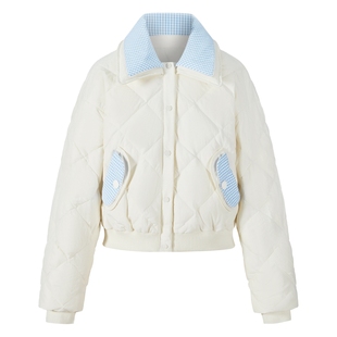 【郑合惠子同款】HERLIAN 25冬季新品女拼接翻领短款轻薄羽绒服