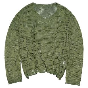 STILLYOU原创美式星星镂空破洞V领长袖针织衫女慵懒轻薄罩衫春秋