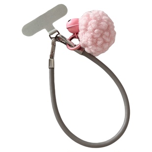 tozoyo巨好看毛球手机挂绳高档皮质手绳短款挂手腕吊绳防丢腕绳双扣腕带皮绳红色小挂坠可爱相机包钥匙挂件壳