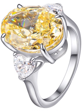 VISING珠宝黄色锆石高碳钻黄钻款鸽子蛋戒指s925银