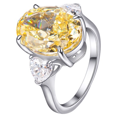 VISING珠宝黄色锆石高碳钻黄钻款鸽子蛋戒指S925银