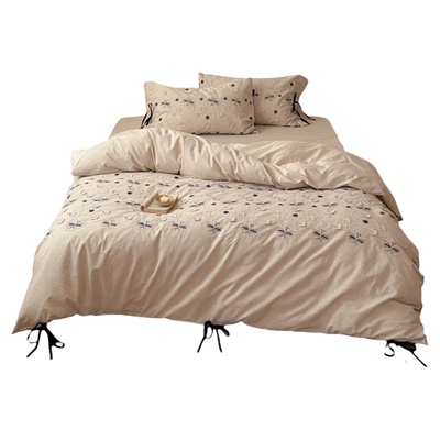 法式复古棉麻混纺蝴蝶四件套