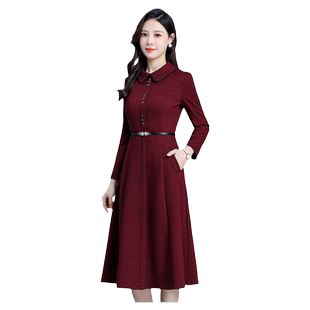 埃伦长袖连衣裙女2025秋季新款妈妈收腰显瘦气质优雅减龄过膝长裙