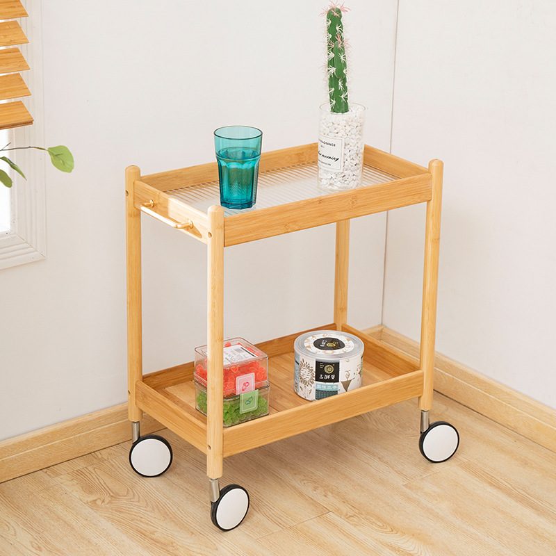 可移动玻璃边几沙发推车侧边拉手桌带小双层餐厅置物架几火锅店边