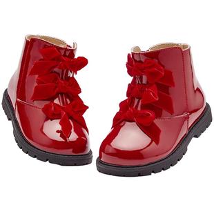 戴维贝拉童鞋儿童时装靴冬季女童加绒靴子红色皮靴马丁靴礼服鞋