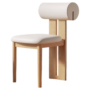 全实木餐椅家用小户型原木奶油风餐桌靠背椅子简约现代休闲河马椅