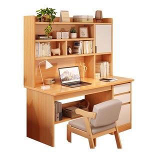 书桌书架书柜一体桌子学生家用写字台式电脑桌卧室实木儿童学习桌