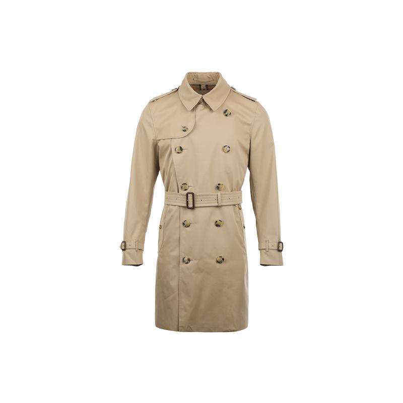 【自营】BURBERRY/博柏利男士翻领双排扣系带中长款肯辛顿风衣